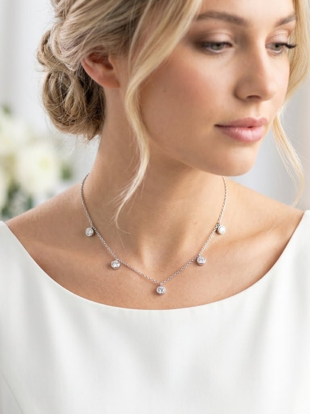 Sterling Silver CZ droplet necklace 18" 🆕